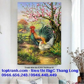 Tranh thêu con gà gia đình gà con